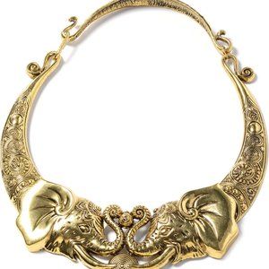 Elephant Earrings and Choker Necklace 16 Inches in Goldtone